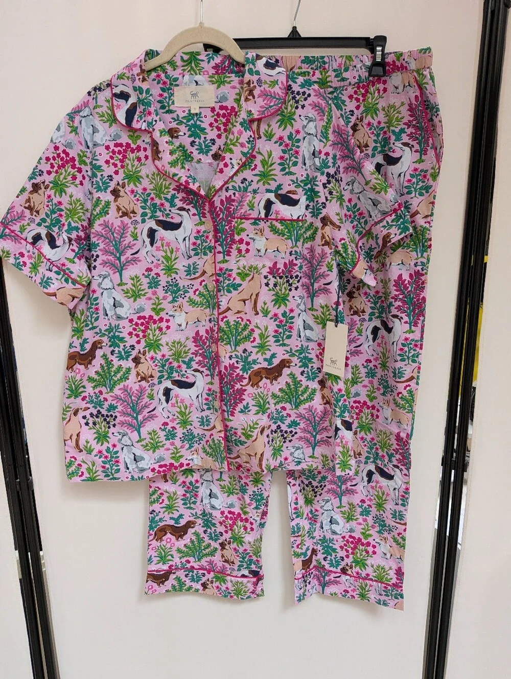 NWT Printfresh Pink Must Love Dogs Short Sleep Top & Long Pants Set Size Large